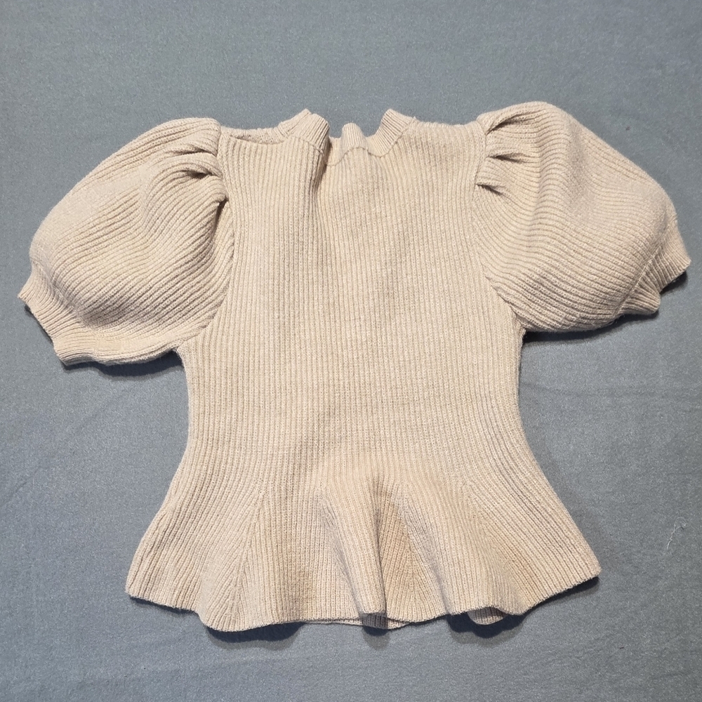 Strut & Bolt Elegant Puff Sleeve Knit Blouse - Cream Medium PTP 20 Length 21 - Picture 3 of 5